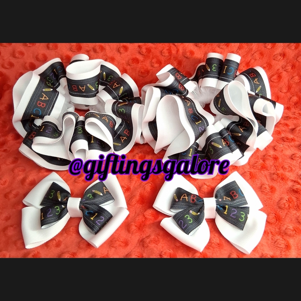 Ribbon Trim anklets with 2 hairbows Back to School pick one